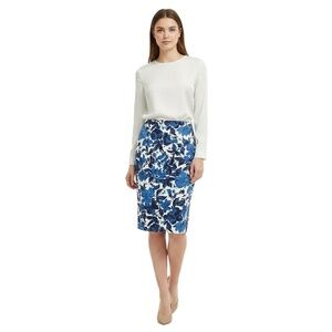89TH & MADISON Skirt Women’s Size L – Blue‎ White Floral Pencil Stretch Chic